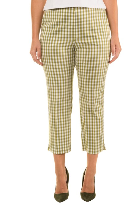 Gingham Flat Front Slim Leg Capri Stretch Pants