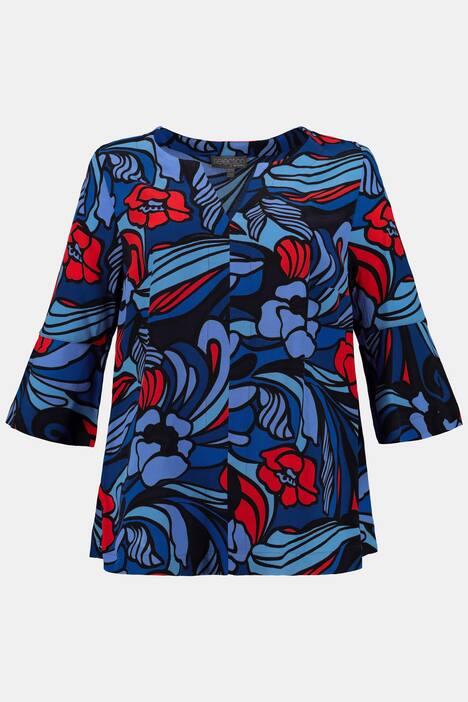 Tunika, Vintage-Blüten, A-Linie, Ziernaht, 3/4-Arm