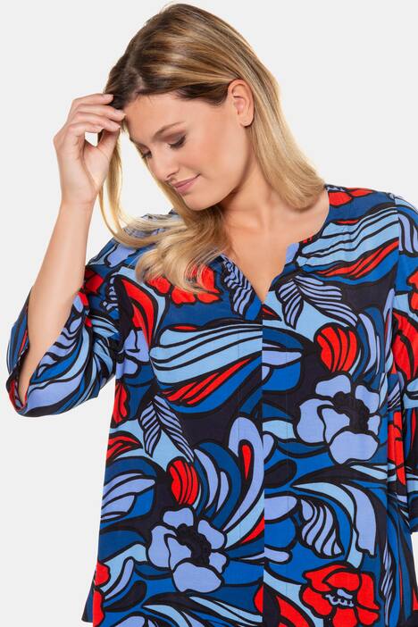 Tunika, Vintage-Blüten, A-Linie, Ziernaht, 3/4-Arm