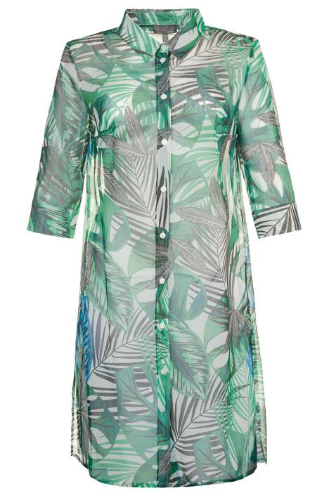 Sheer Leaf Print Button Front Tunic Blouse