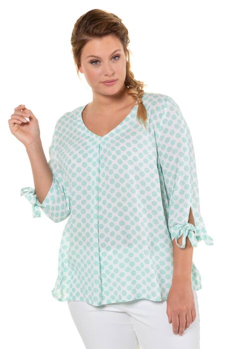 Polka Dot V-Neck Tie Sleeve Blouse