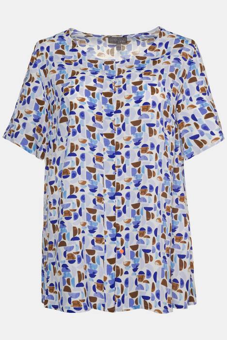 Graphic Circle Round Neck Short Sleeve Blouse