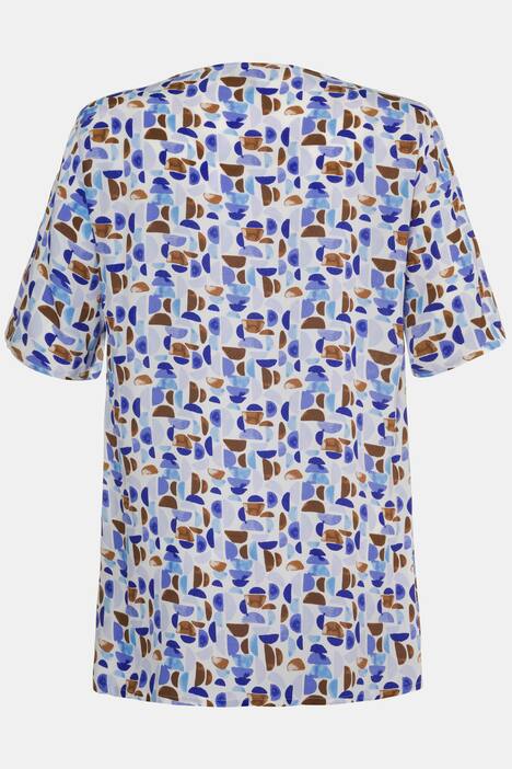 Graphic Circle Round Neck Short Sleeve Blouse