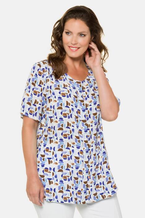 Graphic Circle Round Neck Short Sleeve Blouse