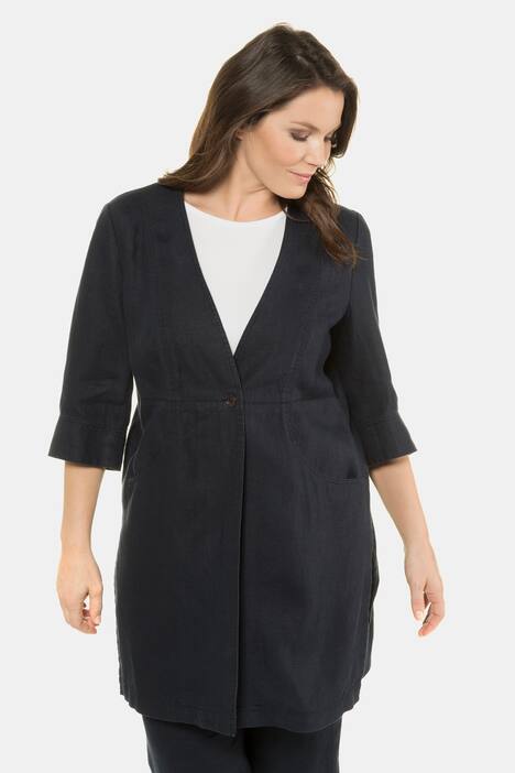 Jacke, reines Leinen, taillierte Longform, 3/4-Arm