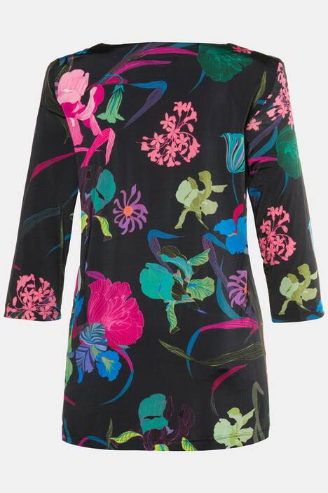 Spring Flowers V-Neck Stretch Knit Top