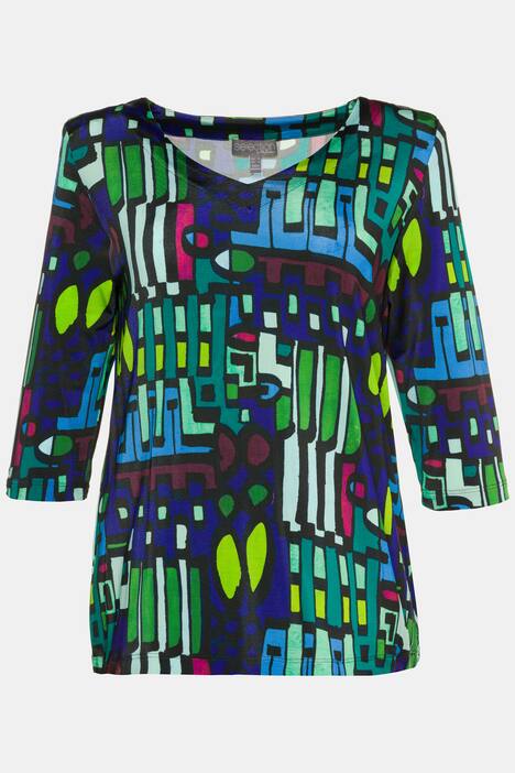 Modern Graphic V-Neck Stretch Knit Top