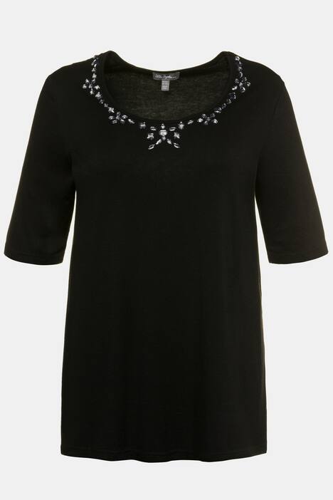 Shirt, Glitzerstein-Collier, A-Linie, Elasthan