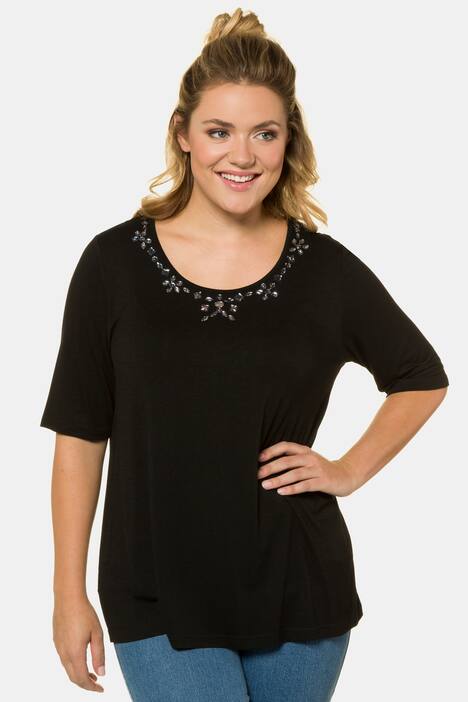 Shirt, Glitzerstein-Collier, A-Linie, Elasthan