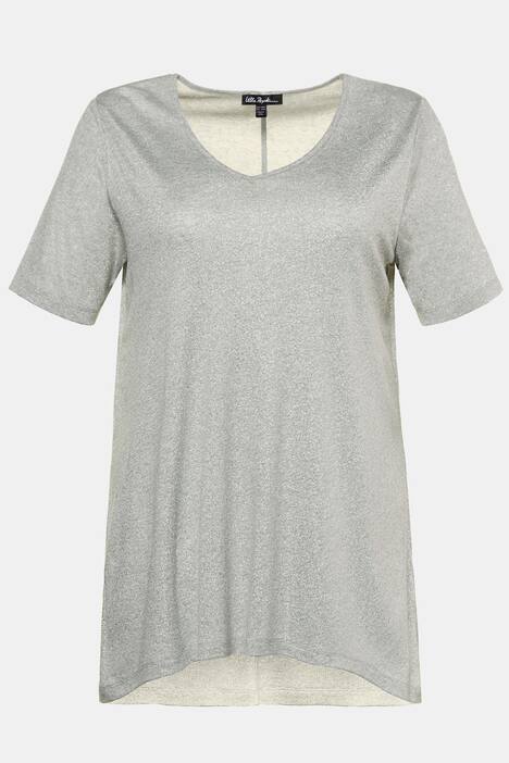 T-Shirt, Glitzerlook, A-Linie, Zipfelsaum, V-Ausschnitt