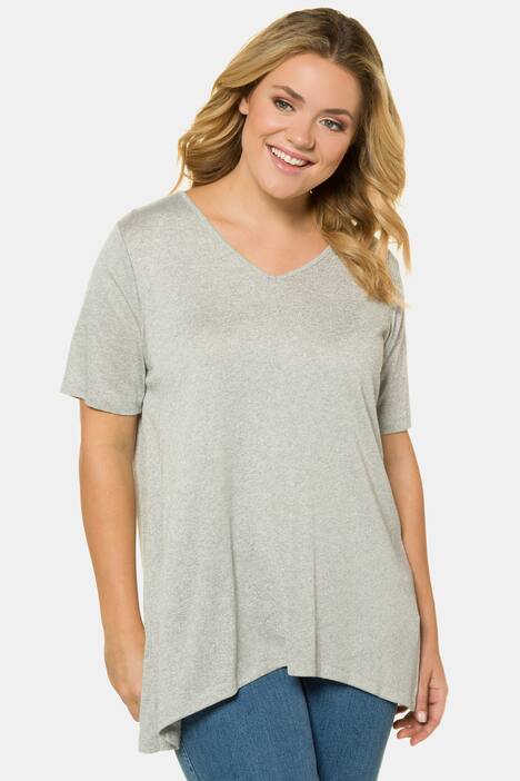 T-Shirt, Glitzerlook, A-Linie, Zipfelsaum, V-Ausschnitt