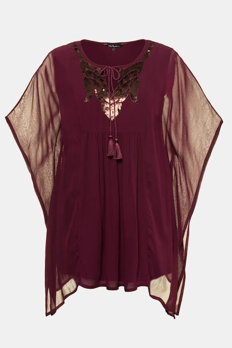Beaded Sequined Chiffon Overlay Stretch Knit Tunic