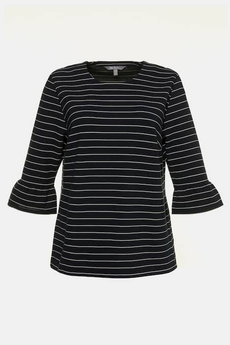 Sweatshirt, Ringel, 3/4-Volantärmel, Elasthan