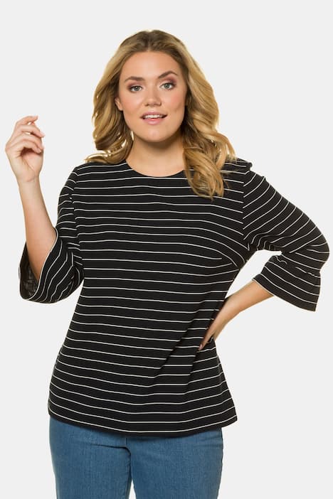 Sweatshirt, Ringel, 3/4-Volantärmel, Elasthan