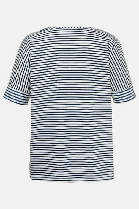 Stripe Floral Photo Oversized Fit Stretch Top