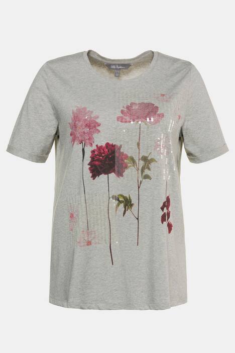 T-Shirt, Blütenmotiv, Classic, Paillettenstreifen