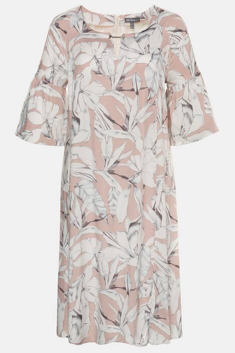 Floral Notch Neck Raglan Flounce Sleeve Dress