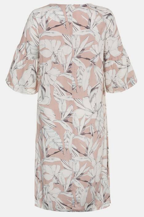 Floral Notch Neck Raglan Flounce Sleeve Dress