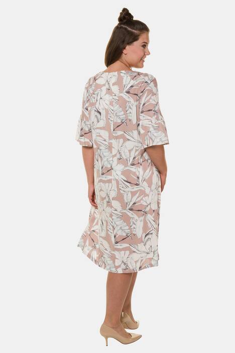Floral Notch Neck Raglan Flounce Sleeve Dress