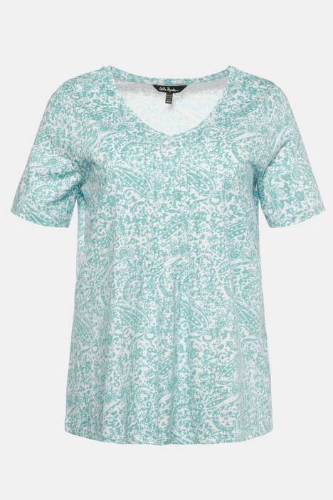 Pintuck Paisley Print A-line Fit Cotton Tee