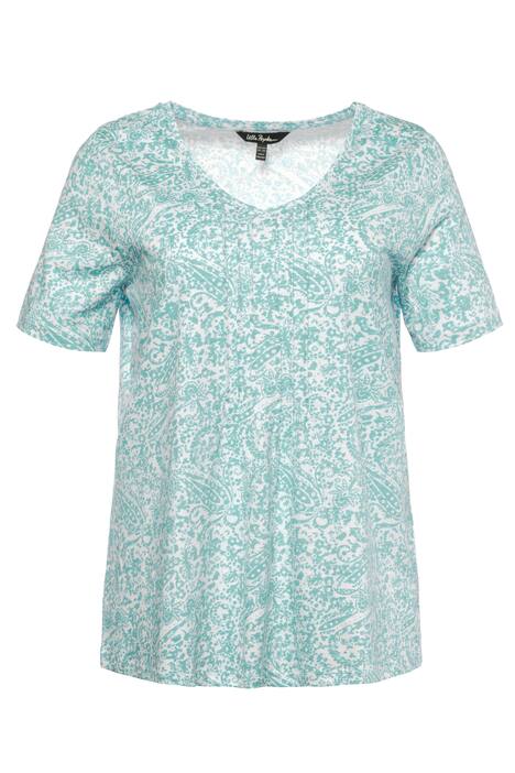 Pintuck Paisley Print A-line Fit Cotton Tee