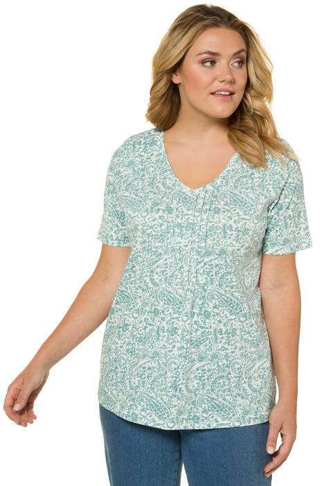 Pintuck Paisley Print A-line Fit Cotton Tee