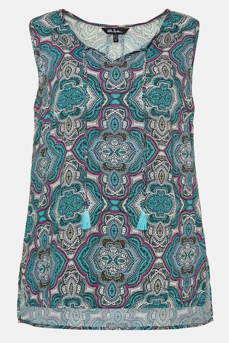 Moroccan Print Round Neck Tassel Tie Tank