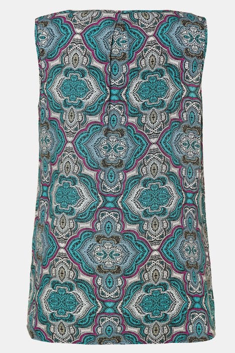 Moroccan Print Round Neck Tassel Tie Tank