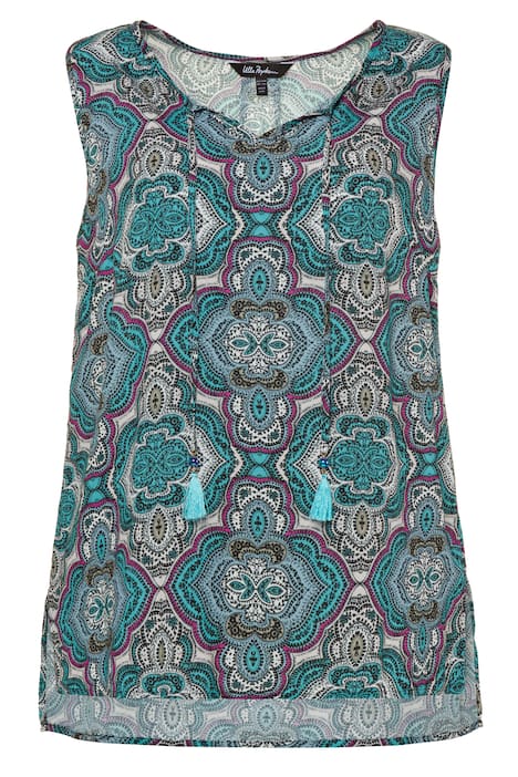 Moroccan Print Round Neck Tassel Tie Tank
