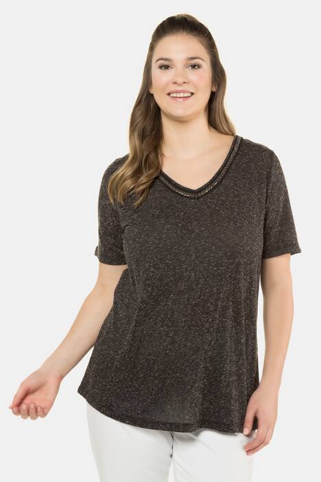 T-Shirt, Perlenband, Regular, melierter Jersey
