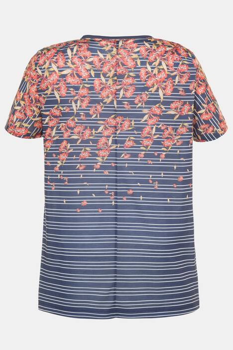 Ringelshirt, Blütenmuster, Oversized, V-Ausschnitt