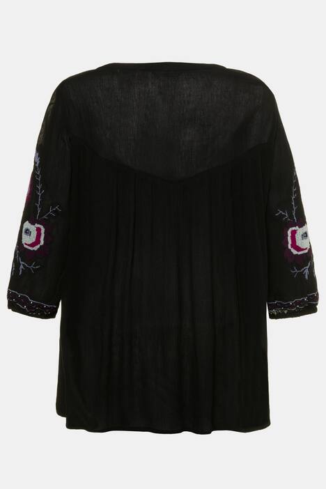 Tunika, Ärmelstickerei, Schnürung, 3/4-Arm