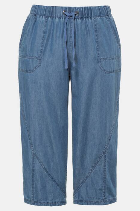 Hose Ruby, wadenlang, Teilungsnähte, Elastikbund, Denim