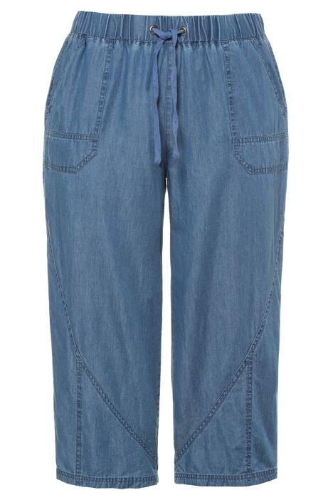 Seam Detail Elastic Waist Denim Crop Pants