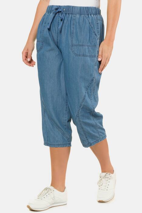 Hose Ruby, wadenlang, Teilungsnähte, Elastikbund, Denim