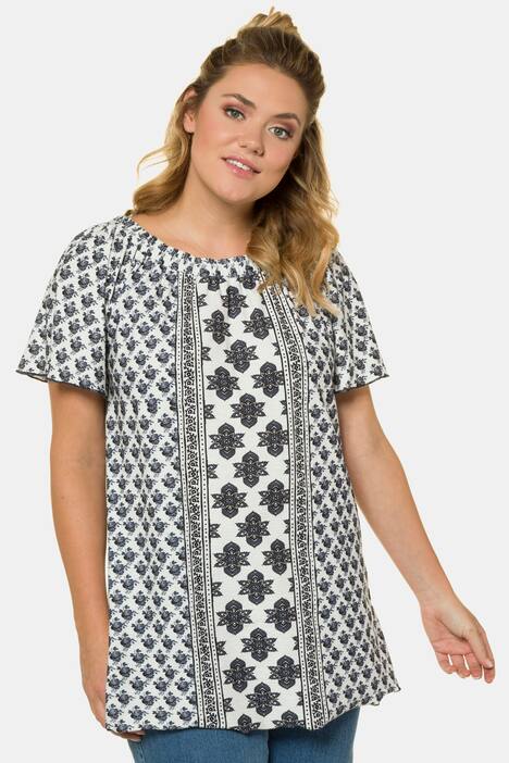 Carmenshirt, gemustert, A-Linie, elastischer Ausschnitt