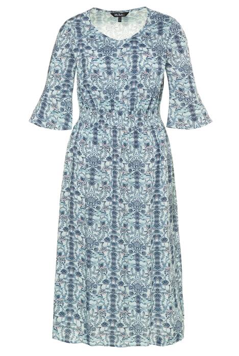 Kleid, Blumenmuster, Smokeinsatz, Volantärmel