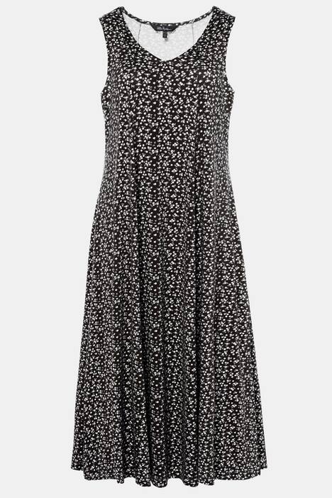 Jerseykleid, Blümchen, ausgestellter Saum, ärmellos