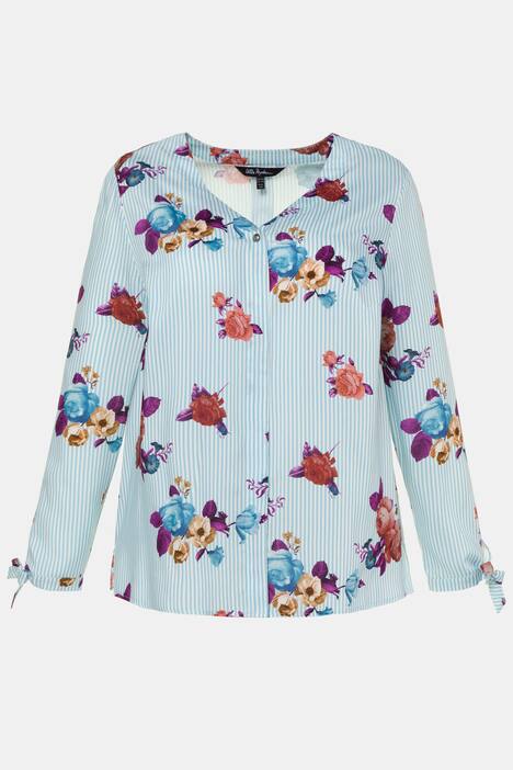 Bluse, Blütenmotive, verdeckte Knopfleiste, Bindeband