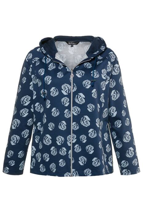 Rose Print Zip Long Sleeve Cotton Sweatshirt