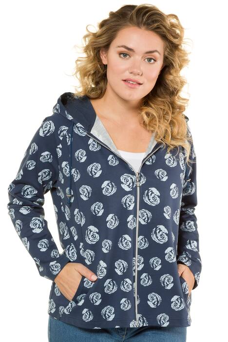 Rose Print Zip Long Sleeve Cotton Sweatshirt
