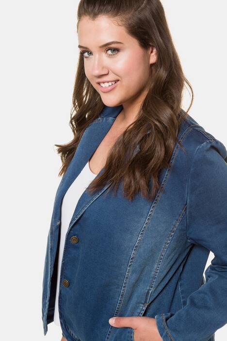 Sweat-Blazer, Denimoptik, kurze Form, Wascheffekte