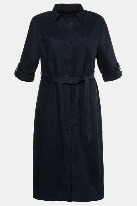 Kleid, reines Leinen, A-Linie, Bindegürtel