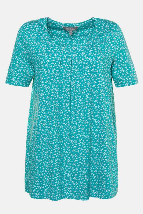 T-Shirt, Blütenmuster, A-Linie, Zierfalten, Elasthan
