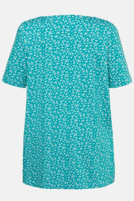 T-Shirt, Blütenmuster, A-Linie, Zierfalten, Elasthan