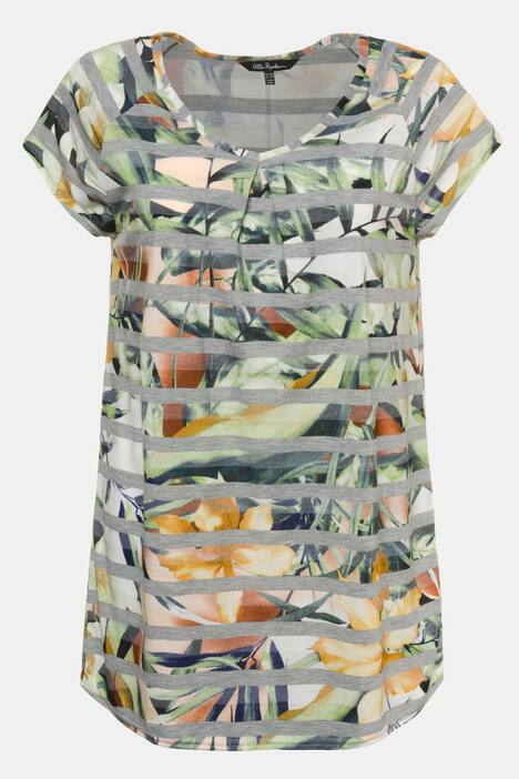 T-Shirt, exotisches Streifenmuster, A-Linie, Zierfalte