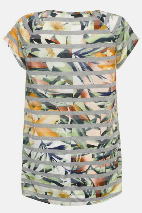 T-Shirt, exotisches Streifenmuster, A-Linie, Zierfalte