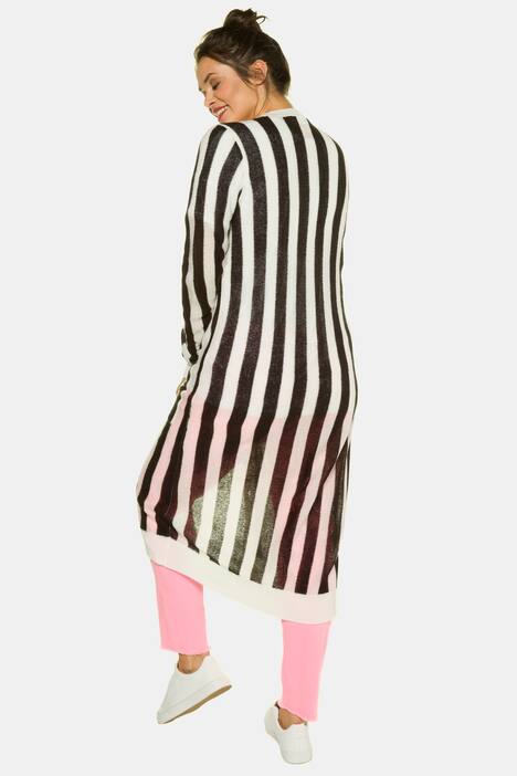 Long Stripe Duster Length Patch Pocket Cardigan Sweater