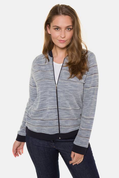 Eco Cotton Stripe Zip Front Raglan Sleeve Sweatshirt