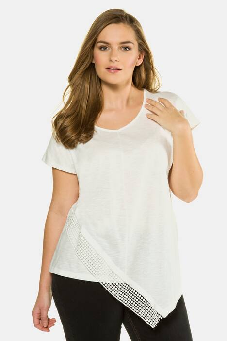 T-Shirt, Spitzenband, Oversized, Zipfelsaum, Biobaumwolle